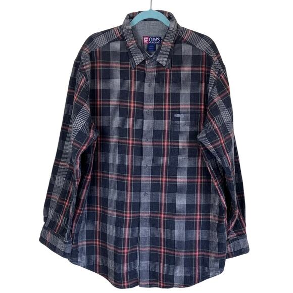 Chaps RL Mens Sz XXL Grey Plaid Button Down Shirt Double Cloth Cotton Casual - Picture 1 of 16